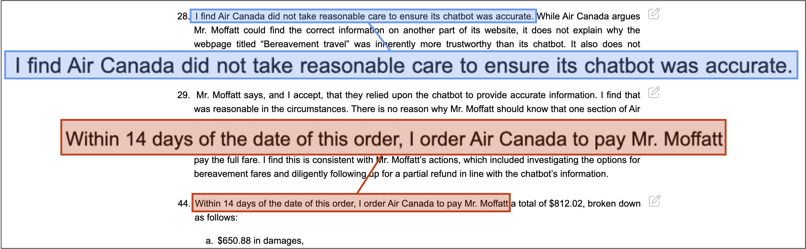Air Canada chatbot case – Tribunal order excerpt